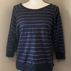Cotton On Women's M 3/4 Sleeve Black Purple Stripe Sweatshirt Pullover Top