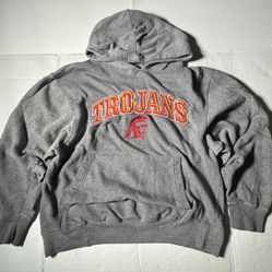 Pre Owned Fair Last 2 Photos Missing Drawstring I have not tried to remove stains USC Trojans  Hoodie Sweatshirt Pullover Embroidered  Gray Red Gold  