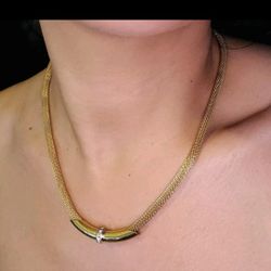 Vintage Gold-Tone Mesh Chain Sliding Tube Charm Necklace 18" As Is