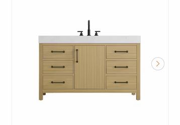 54 in. Single Sink Honey Brown Bath Vanity with White Engineered Marble Top