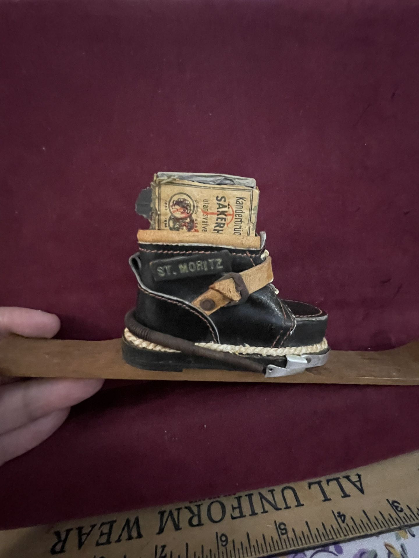 Antique 1950’s Leather Ski Boot Matchbox Holder From Austria 🎁