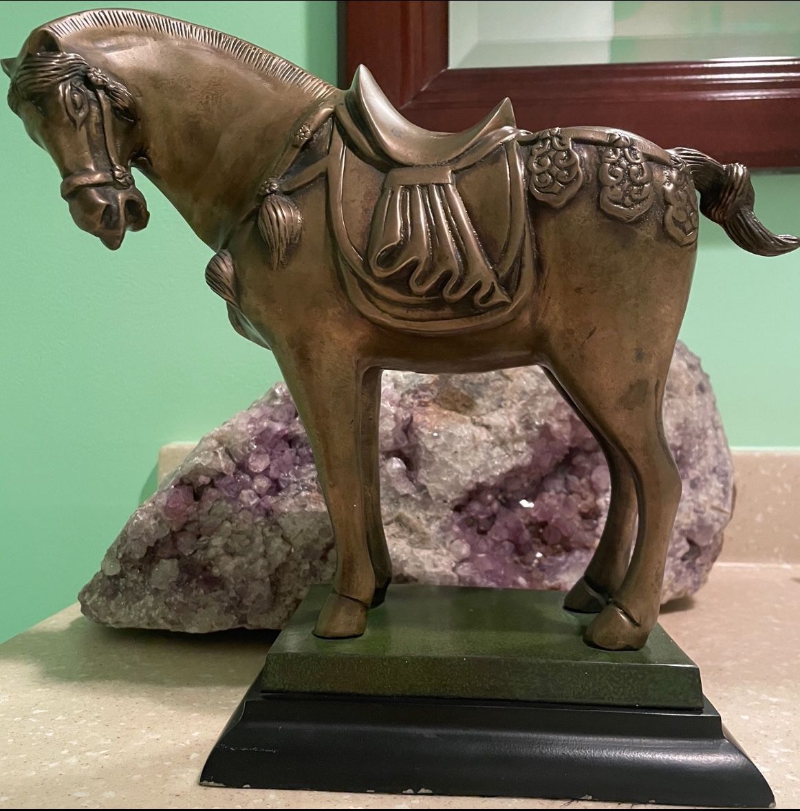 Antique Bronze Tang Dynasty War Horse, Made In India, 10’ Inches Tall