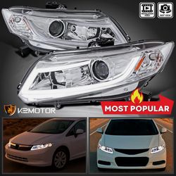 Fits 2012-2015 Honda Civic LED Bar Projector Headlights Lamps Left+Right 12-15