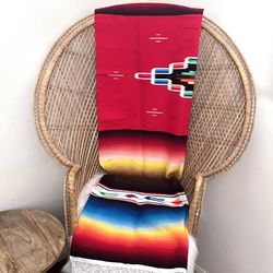 Vintage Large Traditional Mexican Saltillo Sarape Blanket And Runner
