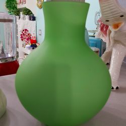 Pottery Barn Art Glass Green Apple Vase Mid-Century Modern 