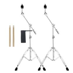 2 Pack Boom Cymbal Stand  Drum Sticks Holder  Two Pair of 5A Drum Sticks, Adjustable Cymbal Stand With Counterweight Adapter for Heavy Duty Mounting C