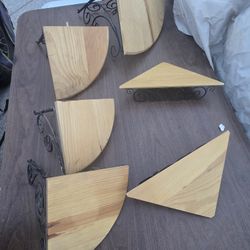 Corner Shelves, Wood. Set Of 6