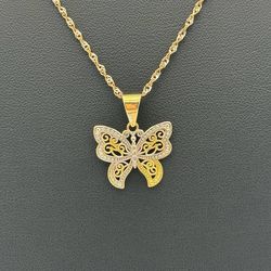 Jewelry 14k two tone solid yellow gold necklace chain with charm pendant 18" 3.8 grams