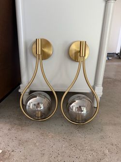 Brass Wall Sconces with Globe Shades – Set of 2