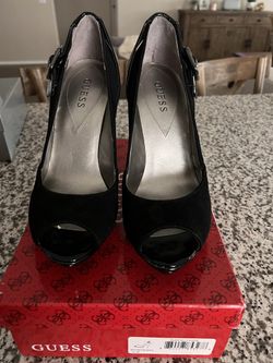 Black Guess Peep Toe Heels, Size 10
