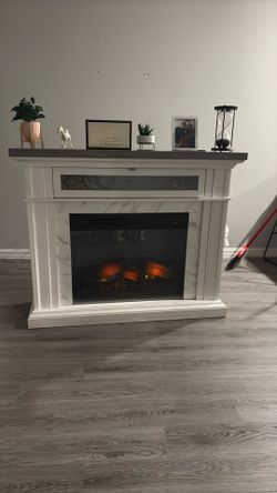 Electric Fireplace Wall Mantel, Glossy White