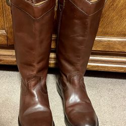 FRYE Brown Leather Western Heeled Boots