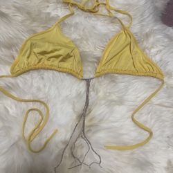 Med yellow bikini top festival rave boho top swimsuit outfit chain  