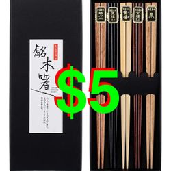 Assorted 5-Pair Basic Style Wooden Chopsticks, 10 x 7 x 1