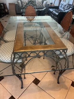 Glass Top Dining Table with Wrought Iron Base 72x42