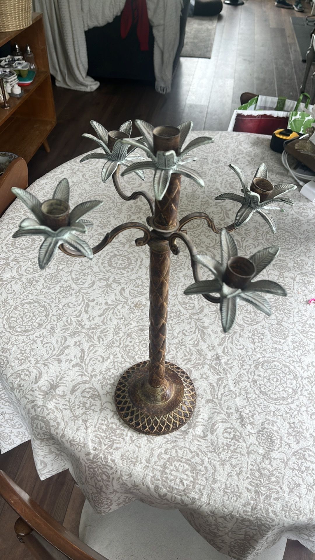 Vintage MCM Metal Palm Tree Candelabra