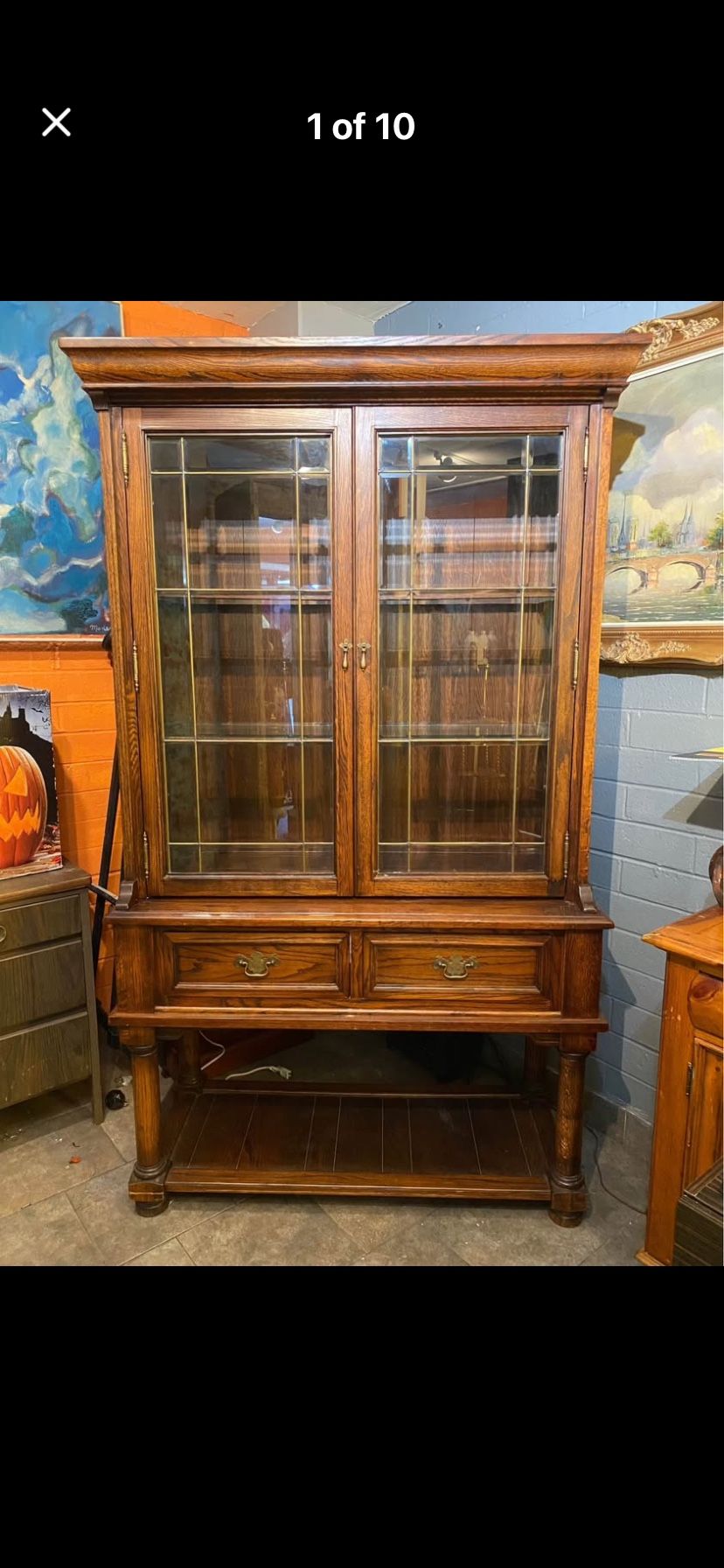 Vintage Solid Wood Comes In Two Parts With Lights Display Cabinet