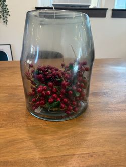 West Elm Large Clear Glass Vase with Faux Berry Stems
