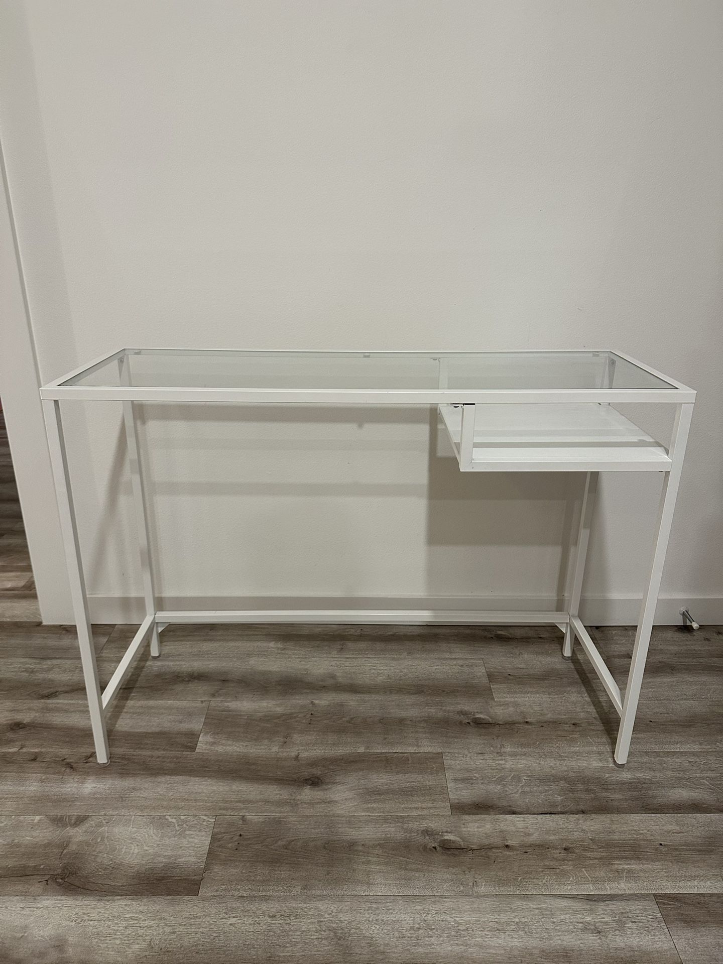 VITTSJÖ Laptop table, white/glass, 39 3/8x14 1/8