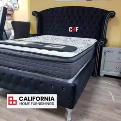Luxury Velvet Tufted Queen Bed / Platform /Wingback Bed