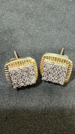 Gold Square Cluster Diamond Stud Earrings