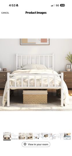 Twin size bed frame.  Metal and white.