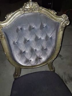 Chantelle Gray Silk like fabric and antique and Platinum side chairs