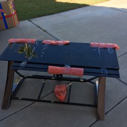 metal and glass TV stand 