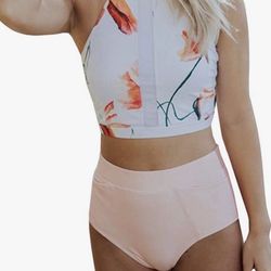New sexy Brazilian /Miami heat style /white high neck /crop top high waisted bikini /swimsuit/swimwear/bathing suit / body suit / size Medium