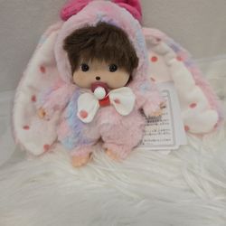 Monchhichi Animal Dress Series costume pink dot Bunny 15cm