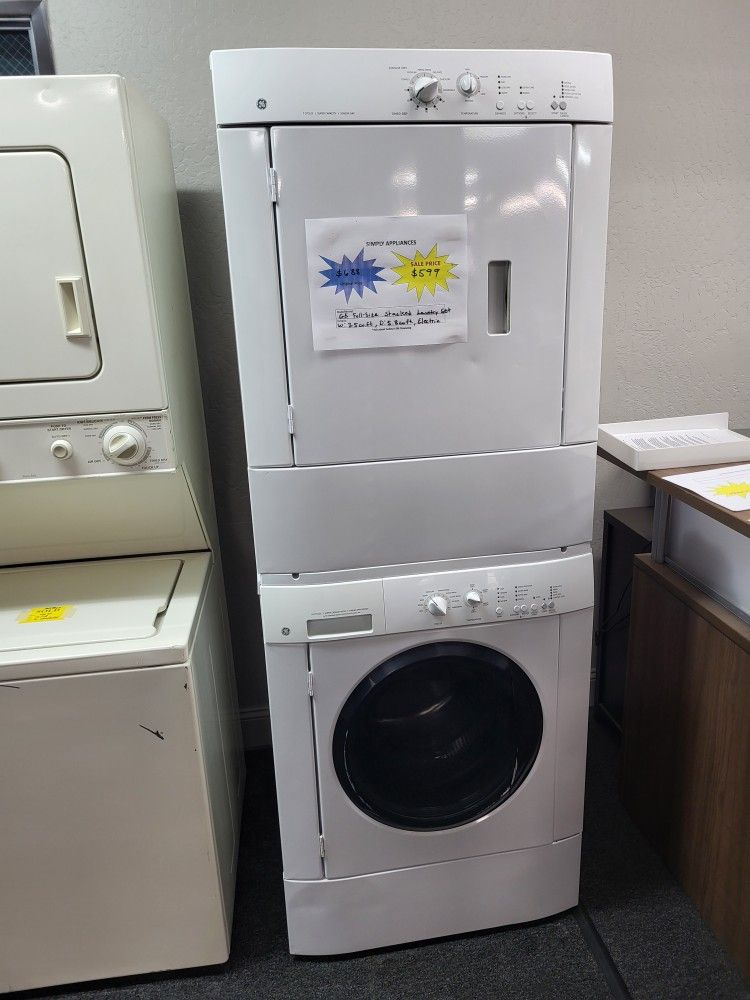 🚚Moving Sale! GE Front Load Stack Washer Dryer Electric Set-Warranty Included