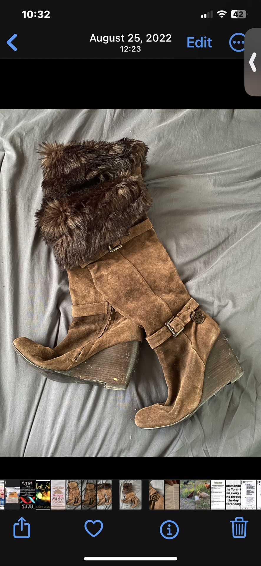 Michael Kors Suede Faux Fur Knee High Brown Boots Size 8