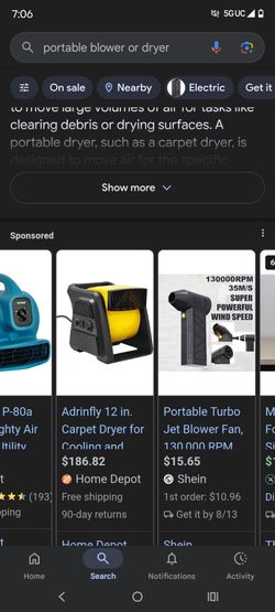Carpet dryer or air blower