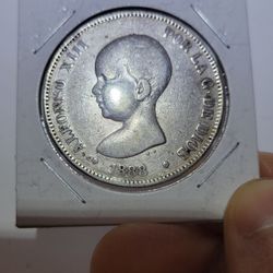 🇪🇸 1888 Spain 5 Pesetas Silver Coin