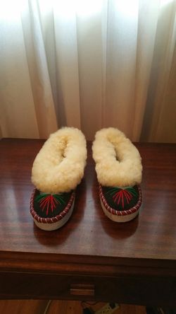 New women's slippers from real wool and leather, size 8