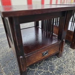 Pair Of Vintage Bassett Furniture Mission Style Oak Side Table