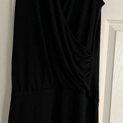 Ann Taylor Casual Rich Black Dress Drop Waist Sleeveless Stretch Rayon V Neck S