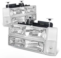 Fits 88 - 93 Chevy C10 C/K 1500 C 2500 K 3500 Blazer, 8Pcs Driver and Passenger Side Halogen Headlamps
