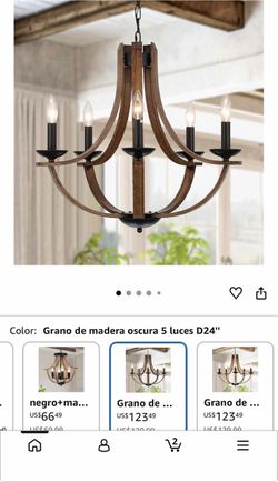 5-Light Rustic Wood and Metal Chandelier