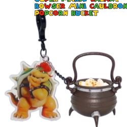 Super Mario Galaxy Bowser Mini Cauldron Keychain Popcorn Bucket Bag Clip, Tin And Cup 