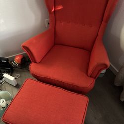 Lovely IKEA Strandmon Armchair With Ottoman