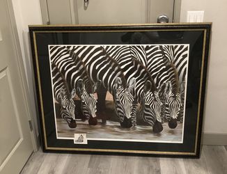 Elegant Zebra Oil Painting Print — Large Frame 52”x42”