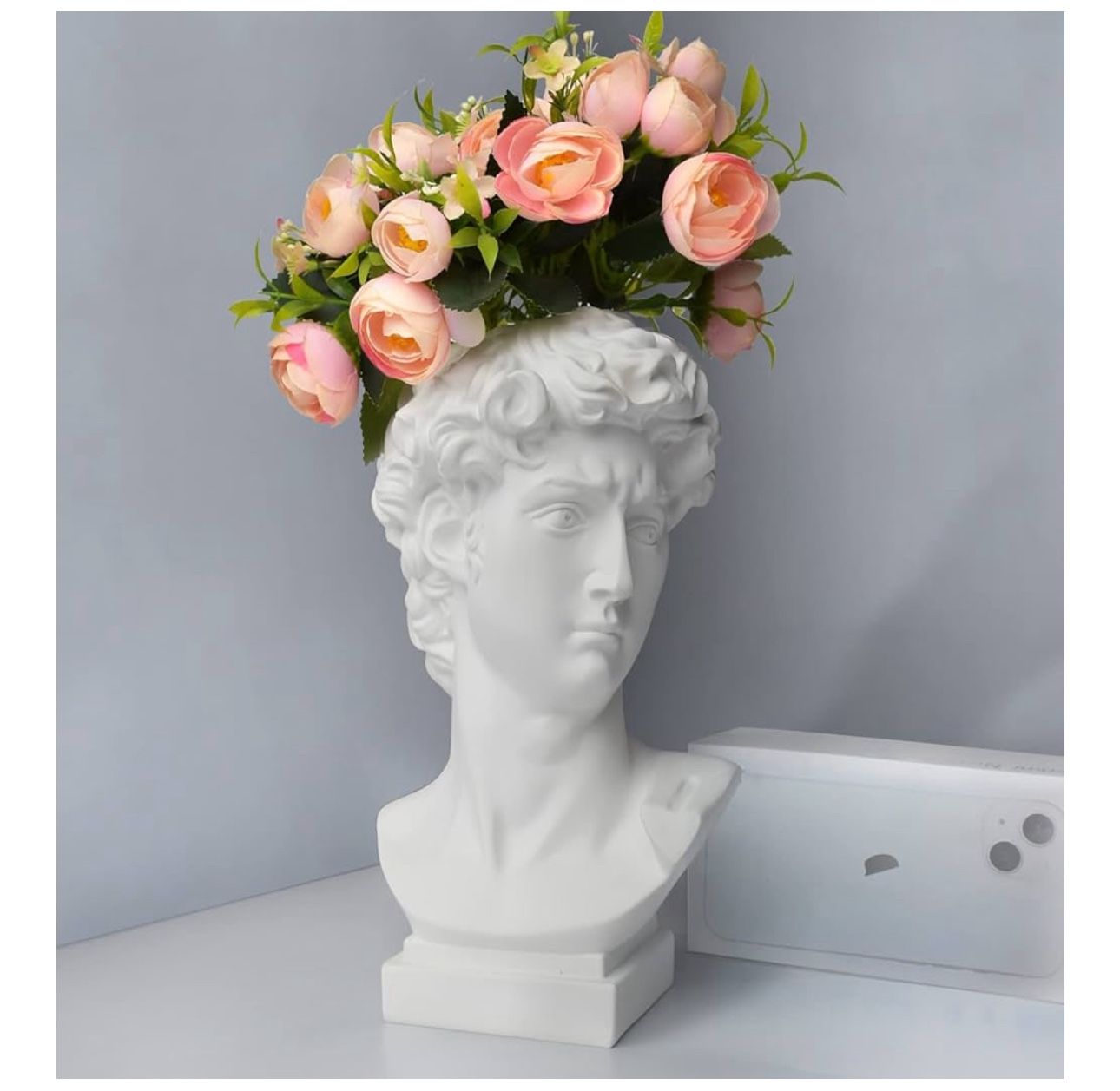 Vintage flowers 10Inch Large Greek Statue- white