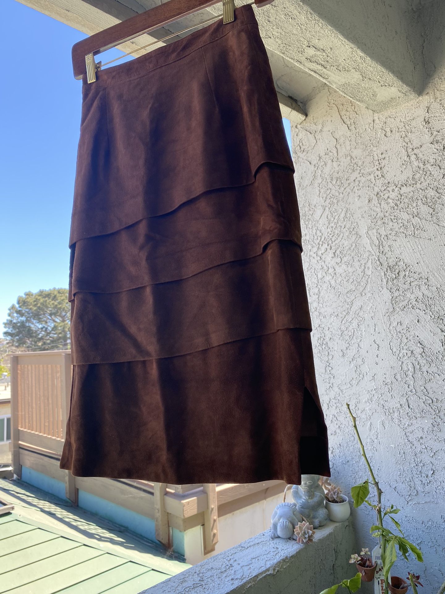 Brown Suede Layered Skirt