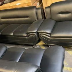 BRAND NEW OPEN BOX BLACK LEATHER SOFA SET 3PCS BIG SALE BLACK FRIDAY LIVING ROOM SET