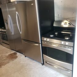 GE stove,,amana fridge great condition,,90 days warranty,,fridge  33 inches..stove 30 inches  ready to deliver