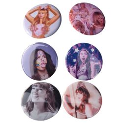 Taylor Swift, Sabrina Carpenter, Olivia Rodrigo 6 Count Pin Back Buttons