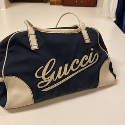 Gucci Navy Canvas Script Logo Boulevard Boston Bowler Duffle Bag