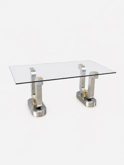 Marcello Mioni Stainless Steel & Brass Dining Table, c. 1980’s - Delivery Available