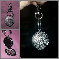 Vintage silver glow in the dark keychain locket clip